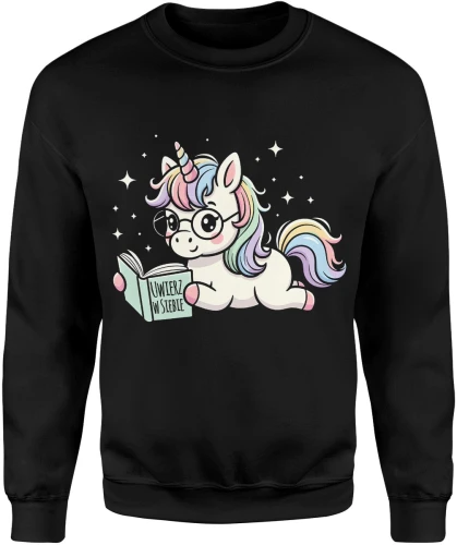 Jednorożec czytający książkę pastel kawaii fantasy magia gwiazdy cute Męska bluza 