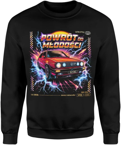 Samochód retro neonowy klasyk powrót do młodości lata 80 styl Męska bluza 