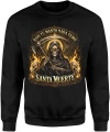 Santa Muerte złota postać śmierci kosa płomienie czaszki religijny mroczny motyw styl tattoo Męska bluza 