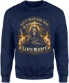 Santa Muerte złota postać śmierci kosa płomienie czaszki religijny mroczny motyw styl tattoo Męska bluza 