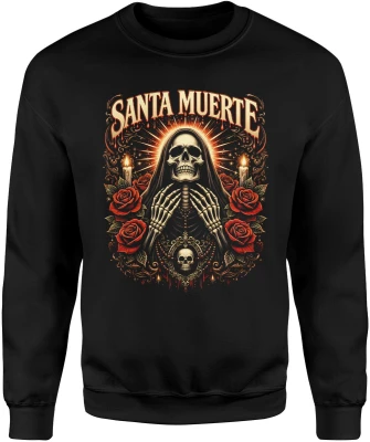 Santa Muerte czaszka róże świece mistyczny klimat religijny symbol śmierci tattoo dark styl Męska bluza