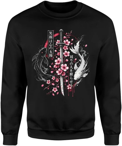 Karp koi yin yang katana sakura styl japoński zen samuraj ryba koi orientalny motyw Japonia Męska bluza 