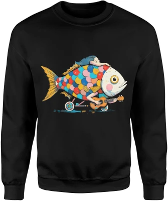 Kolorowa ryba fantazyjna gitara muzyka sztuka kreatywna ilustracja akwarela abstrakcja Męska bluza