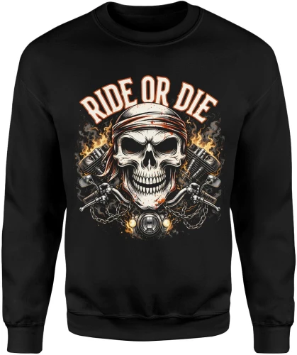 Czaszka biker motocykl ride or die ogień łańcuchy adrenalina wolność droga styl moto Męska bluza 