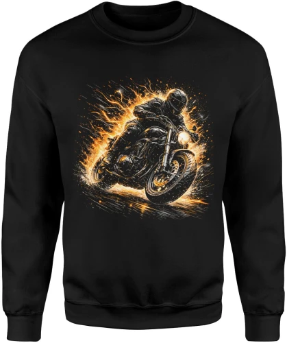 Motocyklista w płomieniach szybka jazda noc adrenalina ogień dynamiczna akcja biker klimat Męska bluza 