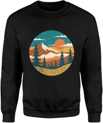 Góry zachód słońca krajobraz vintage las natura podróże trekking outdoor retro styl Męska bluza