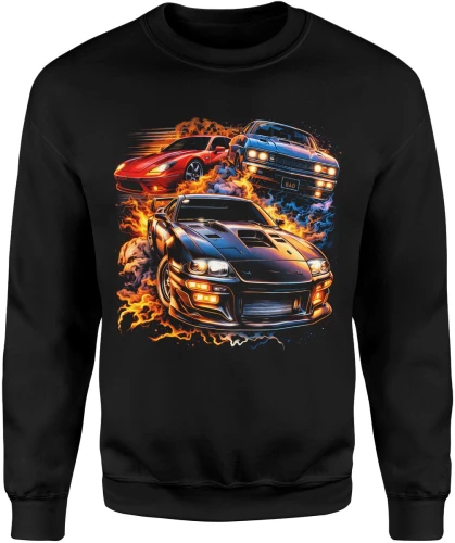 Sportowe auta ogień prędkość tuning wyścigi drift adrenalina nocne miasto motoryzacja styl Męska bluza 