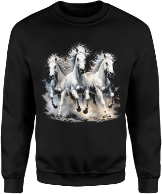 Trzy białe konie galop siła natura dynamika elegancja stado wolność Męska bluza