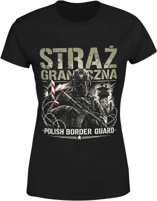 Straż Graniczna Polish Border Guard żołnierz karabin granica patrol bezpieczeństwo służba Damska koszulka