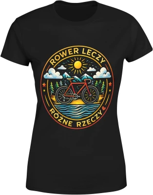 Rower góry natura słońce las jezioro przygoda turystyka outdoor pasja jazda krajobraz Damska koszulka