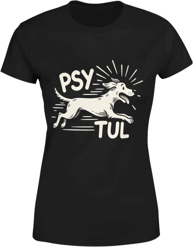 Pies biegnący szybko dynamiczny motyw psy tul miłośnik psów energia ruch Damska koszulka color:#000000