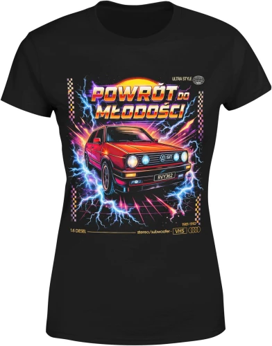 Samochód retro neonowy klasyk powrót do młodości lata 80 styl Damska koszulka color:#000000