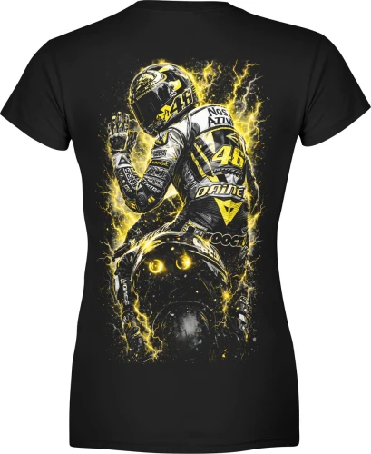 Motocykl sportowy 46 energia prędkość tor wyścigowy adrenalina dynamiczny styl moto Damska koszulka color:#000000