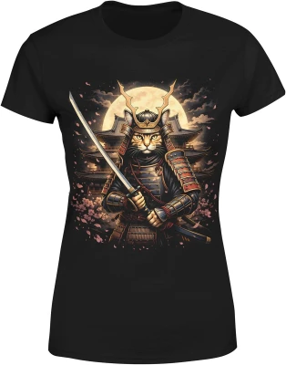 Kot samuraj katana Japonia wojownik honor styl orientalny sztuka walki klimat retro Damska koszulka