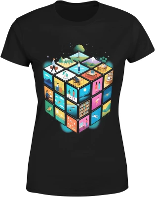 Kostka światów życie praca podróże natura kreatywność styl minimalistyczny nowoczesny design Damska koszulka