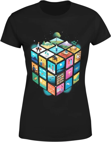 Kostka światów życie praca podróże natura kreatywność styl minimalistyczny nowoczesny design Damska koszulka color:#000000