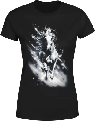 Koń galop magia energia zwierzęta siła natura dynamiczny styl elegancja duch wolności Damska koszulka