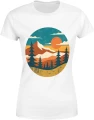 Góry zachód słońca krajobraz vintage las natura podróże trekking outdoor retro styl Damska koszulka 