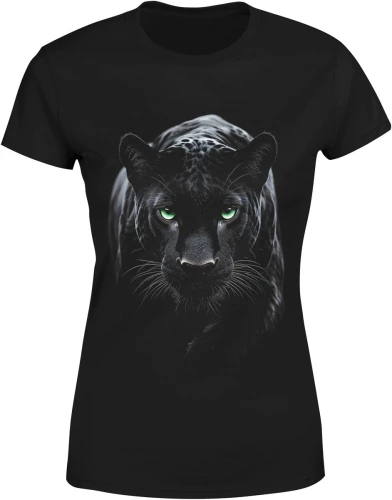 Czarna pantera zielone oczy dzikie zwierzę drapieżnik natura lew kot Damska koszulka color:#000000