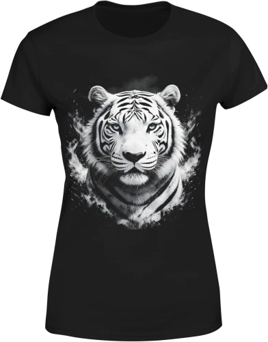 Biały tygrys potężny drapieżnik oczy lodu dzika natura siła elegancja zwierzę Damska koszulka color:#000000