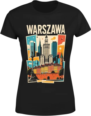 Warszawa skyline miasto architektura stolica Polska retro budynki podróże klimat urban Damska koszulka