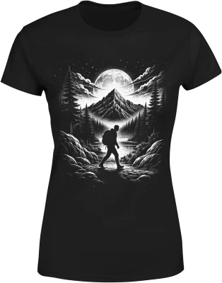 Góry noc księżyc trekking wędrówka las natura przygoda outdoor survival cisza Damska koszulka