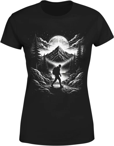 Góry noc księżyc trekking wędrówka las natura przygoda outdoor survival cisza Damska koszulka color:#000000