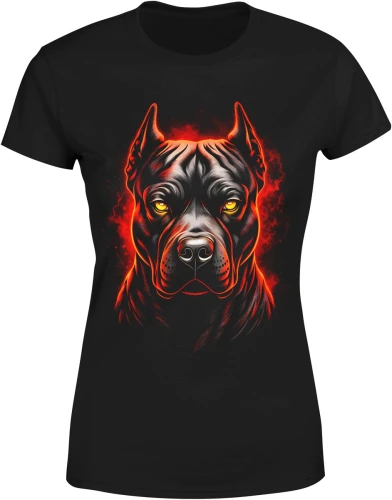 Groźny pies doberman czerwone oczy mroczny zwierzę agresywny stróż Damska koszulka color:#000000