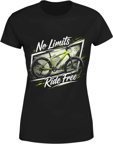 Rower górski jazda bez ograniczeń sport natura góry aktywność fizyczna wolność ride free Damska koszulka color:#000000