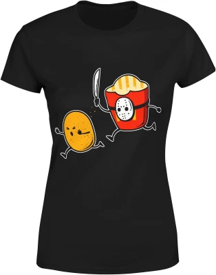 Frytki vs ziemniak humor jedzenie fast food zabawny styl kreskówka funny vibe Damska koszulka