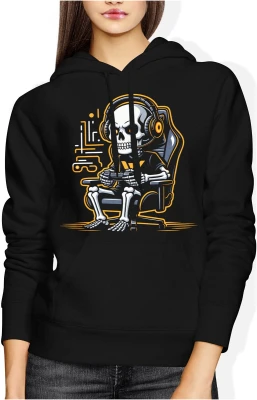 Szkielet gracz gaming headset pad komputer styl gracza e-sport rozrywka nocna pixel vibe Damska bluza z kapturem