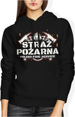 Straż Pożarna Polish Fire Service hełm topory płomienie symbol służby ratowniczej prosty styl Damska bluza z kapturem