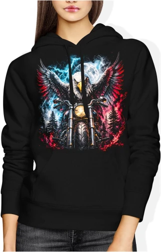 Orzeł motocykl noc księżyc chopper biker wolność droga USA styl Damska bluza z kapturem color:#000000