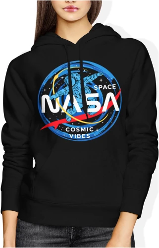 NASA kosmos astronauta space cosmic vibes galaktyka planety gwiazdy futurystyczny styl Damska bluza z kapturem color:#000000