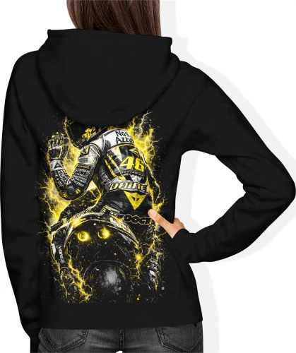 Motocykl sportowy 46 energia prędkość tor wyścigowy adrenalina dynamiczny styl moto Damska bluza z kapturem color:#000000