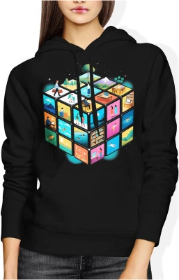 Kostka światów życie praca podróże natura kreatywność styl minimalistyczny nowoczesny design Damska bluza z kapturem