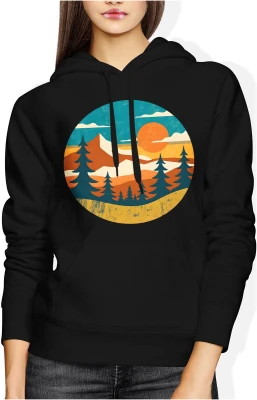 Góry zachód słońca krajobraz vintage las natura podróże trekking outdoor retro styl Damska bluza z kapturem