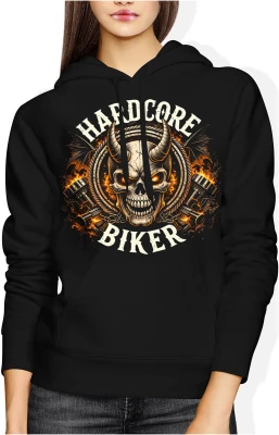 Hardcore biker motocykl czaszka płomienie stal silnik jazda moto styl Damska bluza z kapturem