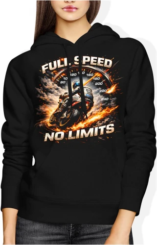 Full speed no limits motocykl wyścigi adrenalina szybka jazda tor racing styl Damska bluza z kapturem color:#000000