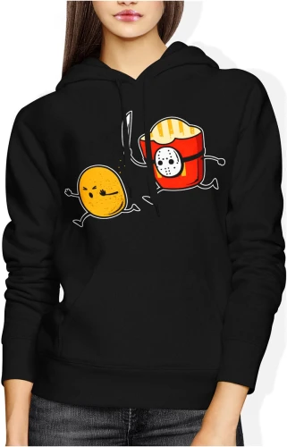 Frytki vs ziemniak humor jedzenie fast food zabawny styl kreskówka funny vibe Damska bluza z kapturem color:#000000