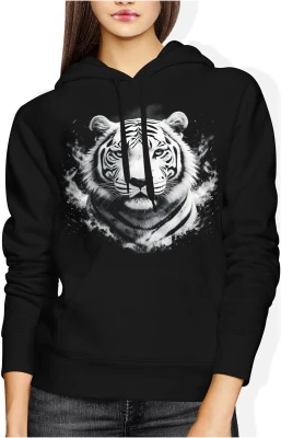 Biały tygrys potężny drapieżnik oczy lodu dzika natura siła elegancja zwierzę Damska bluza z kapturem