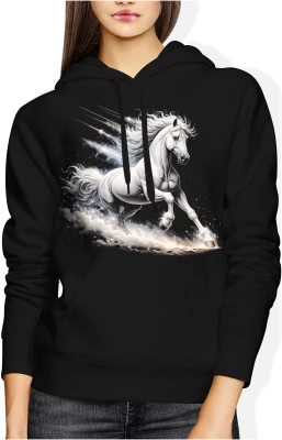 Biały koń galop kosmos gwiazdy Damska bluza z kapturem