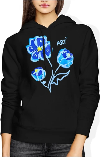 Niebieskie kwiaty art styl minimalistyczny natura estetyka delikatny wzór rośliny vibe Damska bluza z kapturem 