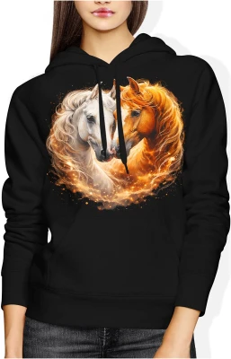 Konie miłość para zwierzęta serce romantyczny ogień magia natura piękne konie Damska bluza z kapturem