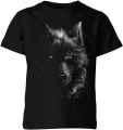 Wilk portret pół twarzy oczy kontrast dzikość natura tajemnica zwierzę mroczny styl Dziecięca koszulka 