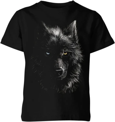 Wilk portret pół twarzy oczy kontrast dzikość natura tajemnica zwierzę mroczny styl Dziecięca koszulka