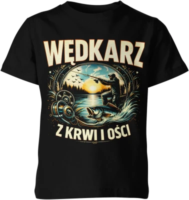 Wędkarz z krwi i kości jezioro ryba zachód słońca pasja hobby natura relaks Dziecięca koszulka