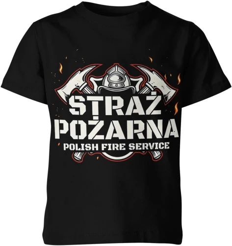 Straż Pożarna Polish Fire Service hełm topory płomienie symbol służby ratowniczej prosty styl Dziecięca koszulka 