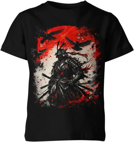 Samuraj wojownik katana kruki czerwone słońce Japonia bushido walka honor mroczny styl Dziecięca koszulka color:#000000