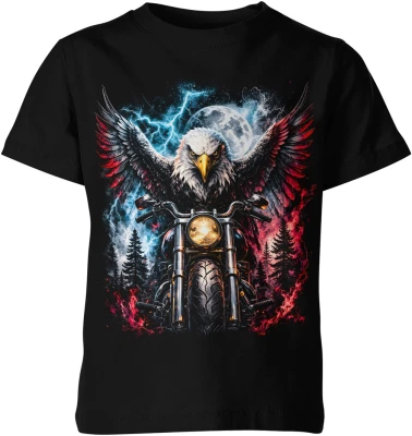 Orzeł motocykl noc księżyc chopper biker wolność droga USA styl Dziecięca koszulka